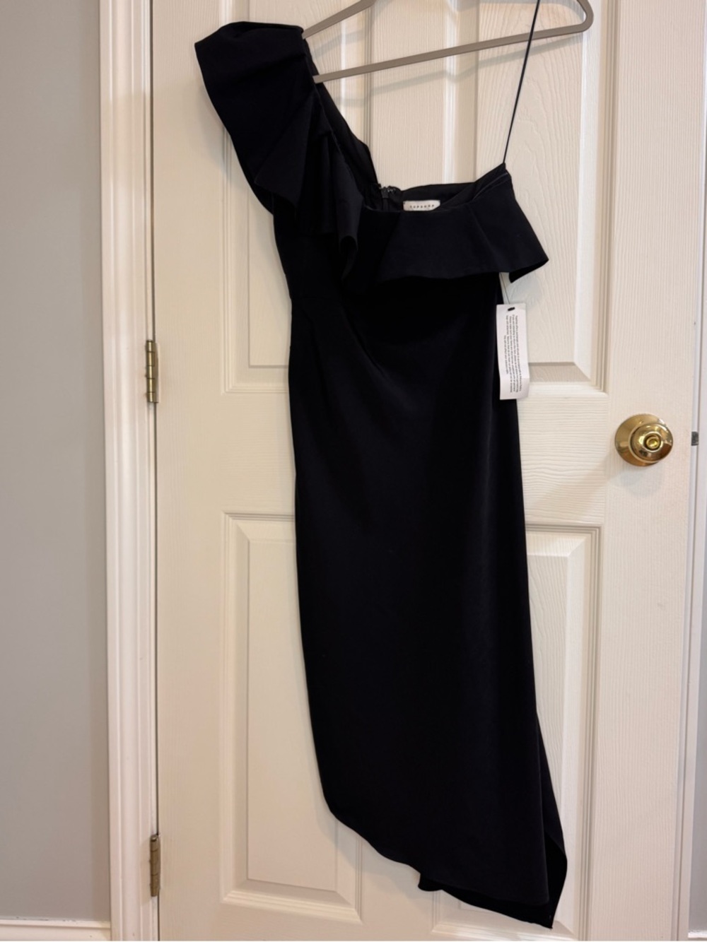 Topshop Black One-Shoulder Ruffle Cocktail Dress